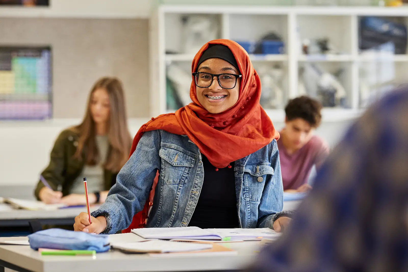 Teenage girl in school with braces
